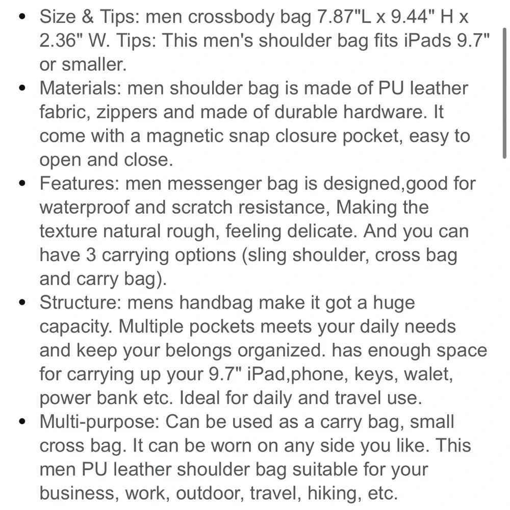 Weixier Vegan Leather Unisex Crossbody Shoulder Bag